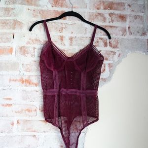 Honey Punch Maroon Mesh Bodysuit Lingerie